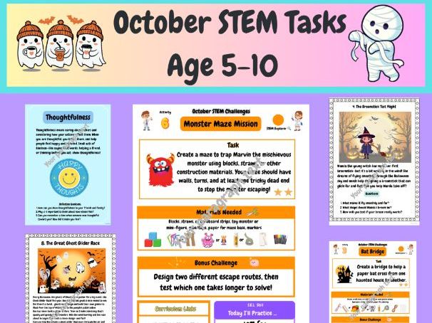 October STEM Challenges for 5-8 | Story Mats/SEL/Choice Board