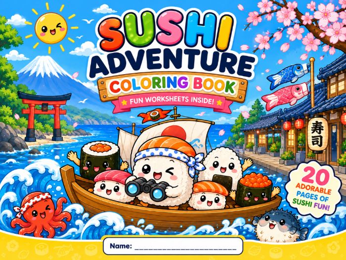 Sushi Adventure Coloring Book | Cute Japanese Food Coloring Pages | K–3