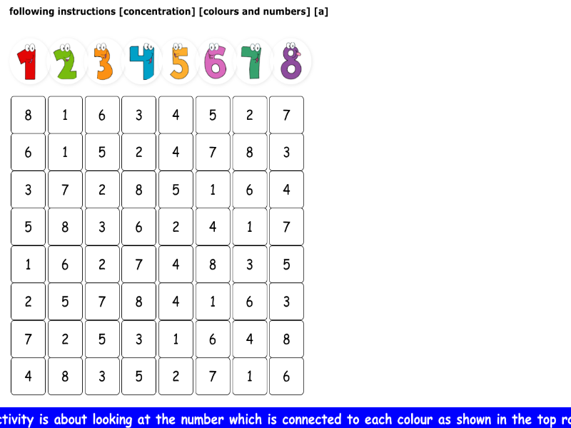 following instructions [concentration] [colours and numbers] [a]