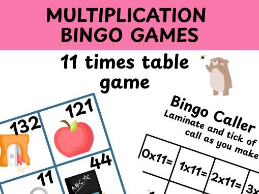 11 times table multiplication bingo