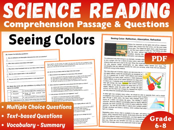 Science Reading Comprehension Passage: Seeing Color