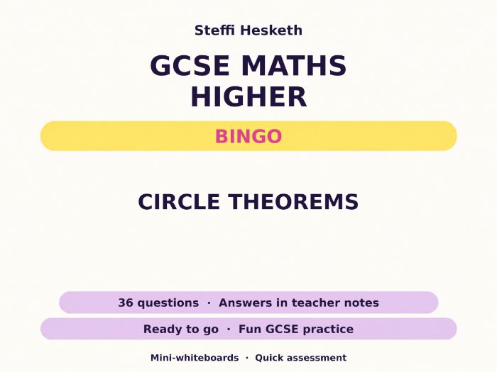 Circle Theorems GCSE Maths Higher Bingo