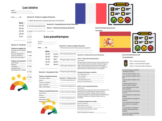 Hobbies & Opinions (French & Spanish) – Assessment, Mark Scheme & Self Assessment