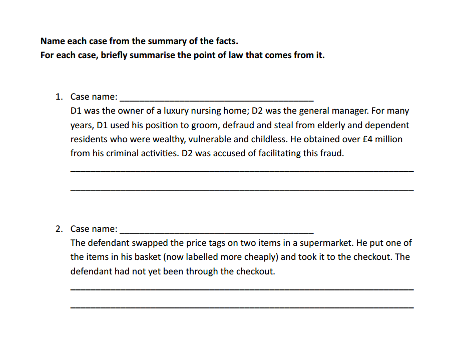 Property offences - Name the case (AQA A-level law)