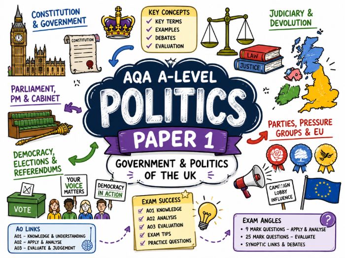 AQA A-level Politics Paper 1 Mind Maps: UK Government & Politics Revision Posters