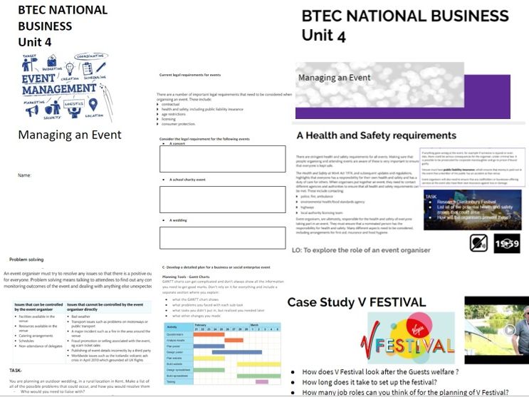 Unit 4 Managing an Event BTEC National Business Level 3 Entire Unit - Workbook & Powerpoint