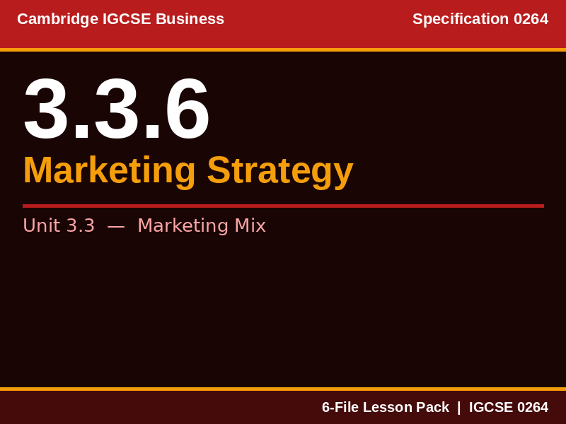 Cambridge IGCSE Business 0264 | 3.3.6 Marketing Strategy | Lesson Pack