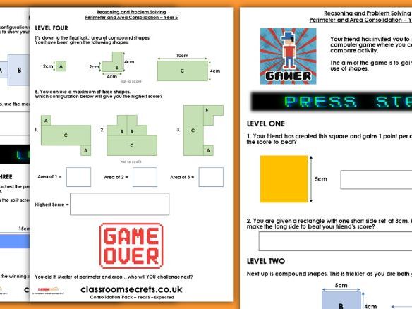 area and perimeter problem solving year 5