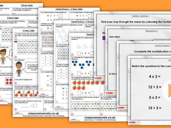 Year 3 The 3 Times Table Autumn Block 3 Step 4 Maths Lesson Pack By ClassroomSecrets Teaching 