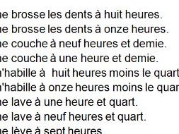 French daily routine & telling time sorting task