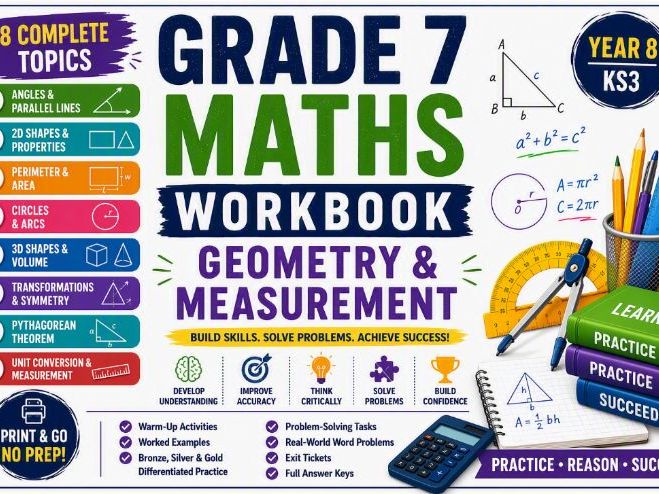 Grade 7 Maths Workbook: Geometry & Measurement | 8 Complete Topics | Worksheets & Answer Keys