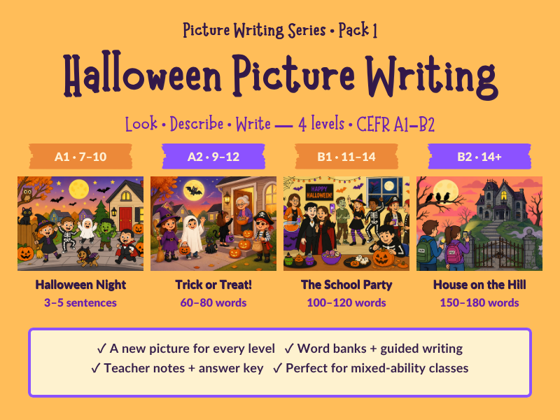 Halloween Picture Writing: ESL Pack A1–B2