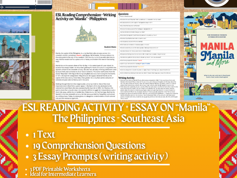 ESL Reading Comprehension + Writing Activity Worksheets - Manila - Philippines