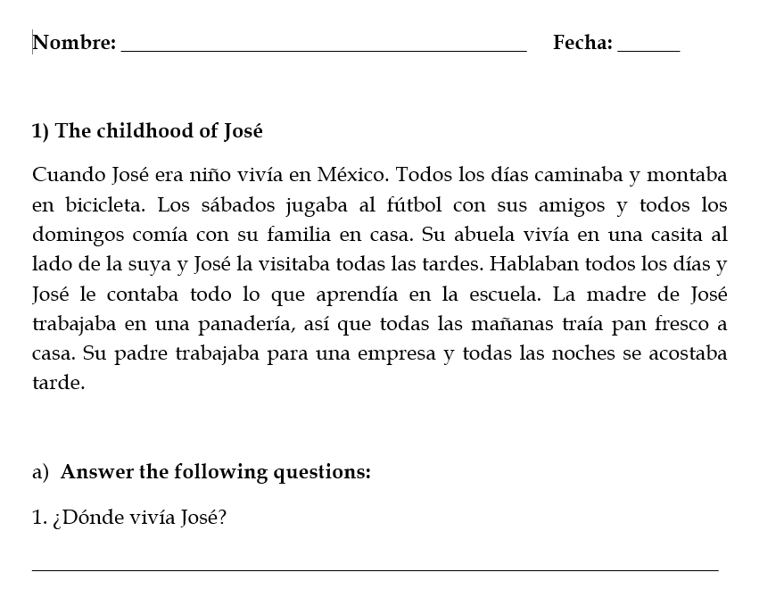 Spanish Reading Past Continuous Tense | Editable