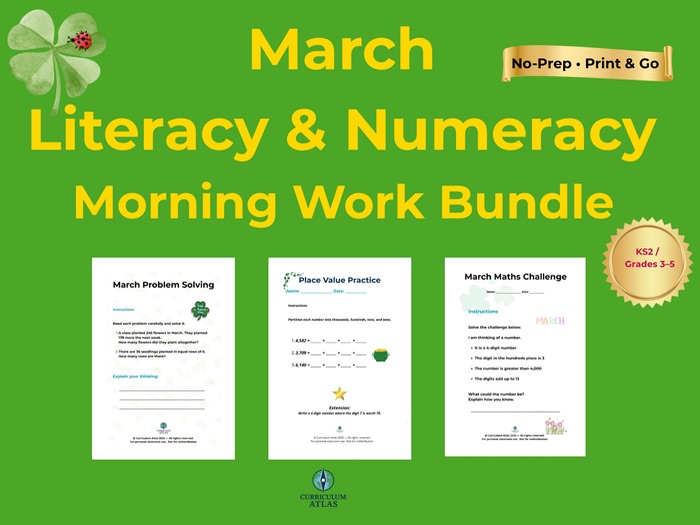 March Literacy & Numeracy Morning Work Bundle | Print & Go Worksheets | KS2