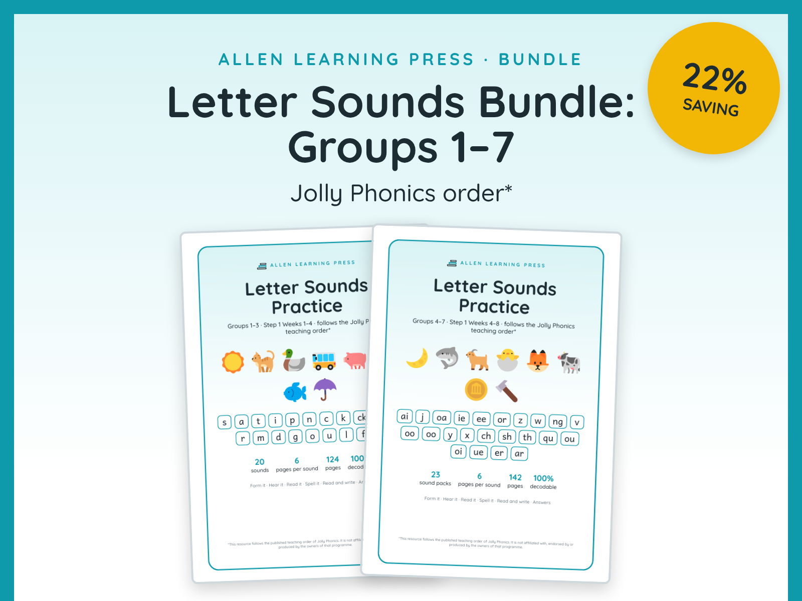 Letter Sounds Worksheets Bundle Groups 1-7 | Jolly Phonics Aligned