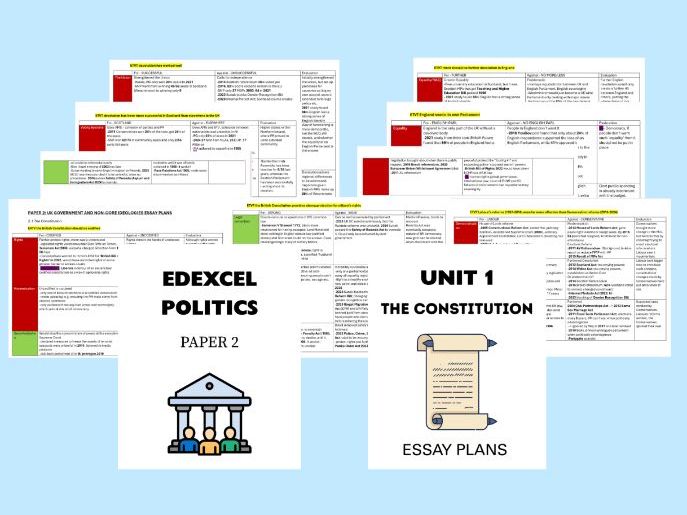 A-level EDEXCEL Politics Paper 2 Unit 1 Essay Plans UK GOVERNMENT
