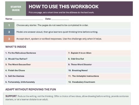 The Absolutely Ridiculous Literacy Starter Workbook – 12 Funny Writing Activities