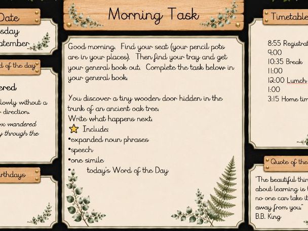 Morning Task Slides Black and Natural Theme- Year 6- Autumn Term