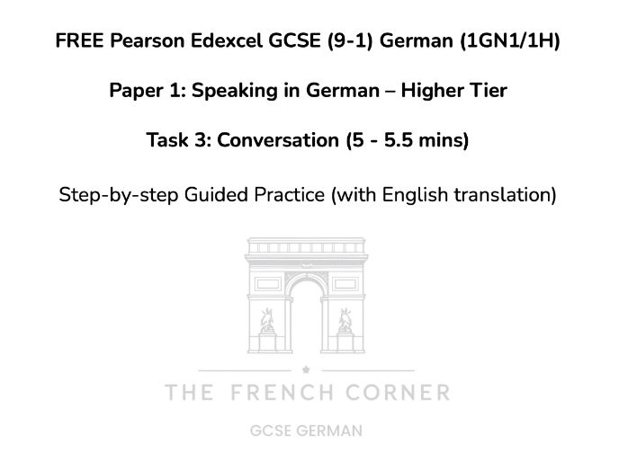 FREE Pearson Edexcel GCSE German (1GN1/1H) – Speaking Task 3: Conversation Higher Tier 2026 onwards