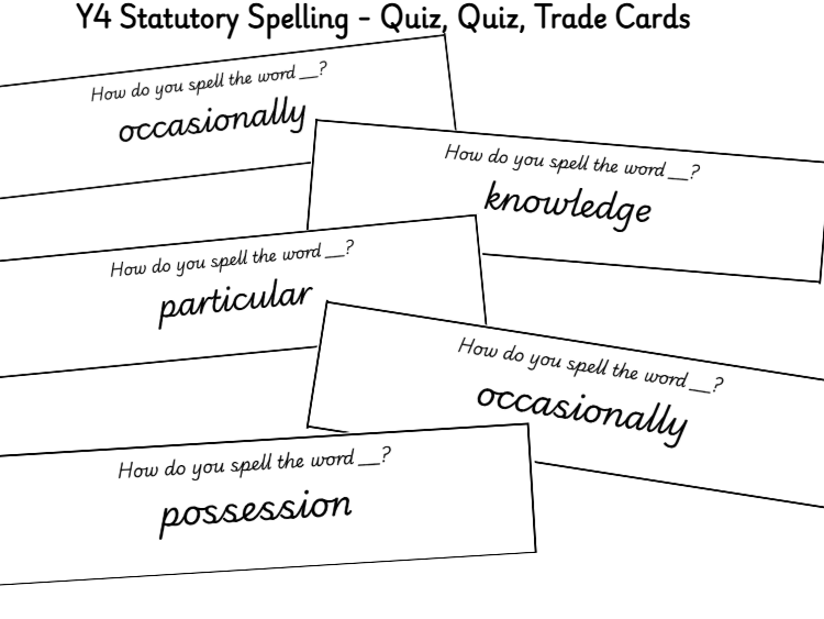 Year 4 Statutory Words Spelling - Cursive Version -  Quiz, Quiz, Trade