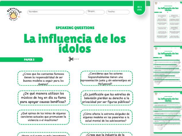 AS/A Level Spanish Speaking Cards: La Influencia de los Ídolos
