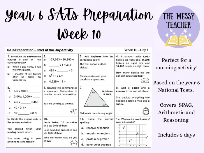 SATS Preparation Morning Activity - SPAG, Arithmetic and Reasoning - WEEK 10