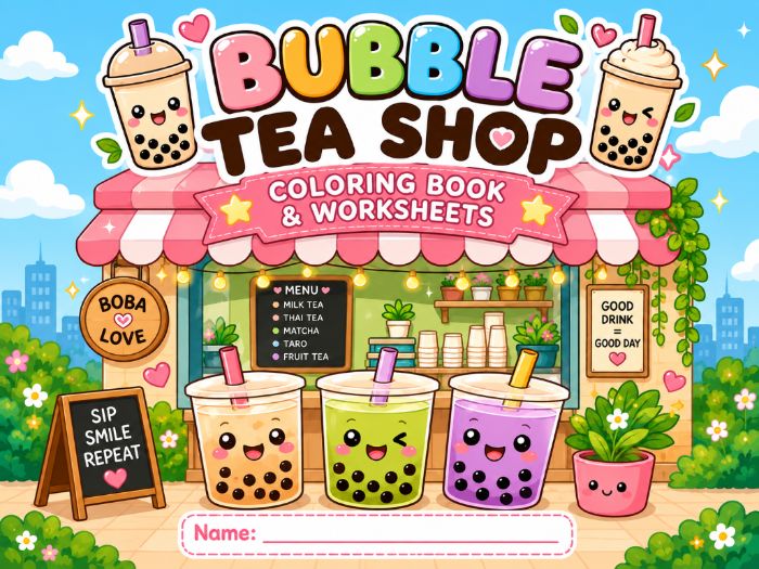 Bubble Tea Shop Coloring Book & Worksheets | Boba Activities | Kindergarten–3rd Grade
