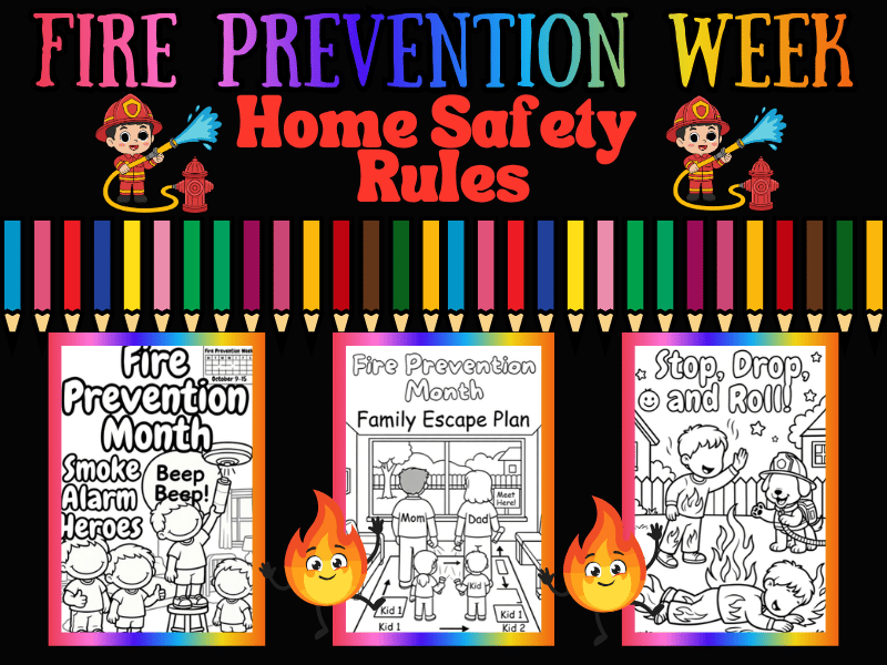 Fire Prevention Week Coloring Pages for Kids | Home Fire Safety Rules NO PREP