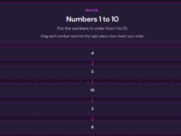 Ordering Numbers 1-10 Online Game