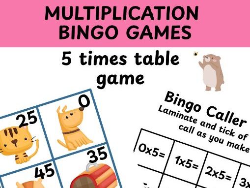 5 times table multiplication bingo game