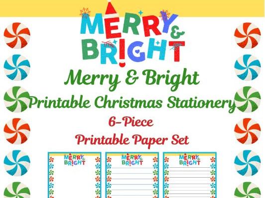 Merry & Bright! Stationery Pages 6 Printable Writing Papers (Color/B&W) (Lined/Unlined)