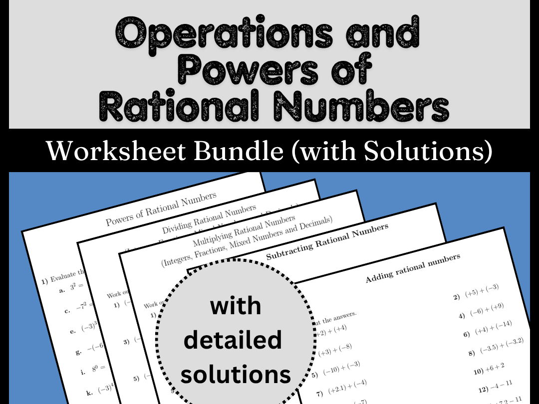 Operations and Powers of Rational Numbers Worksheet Bundle (with Solutions)