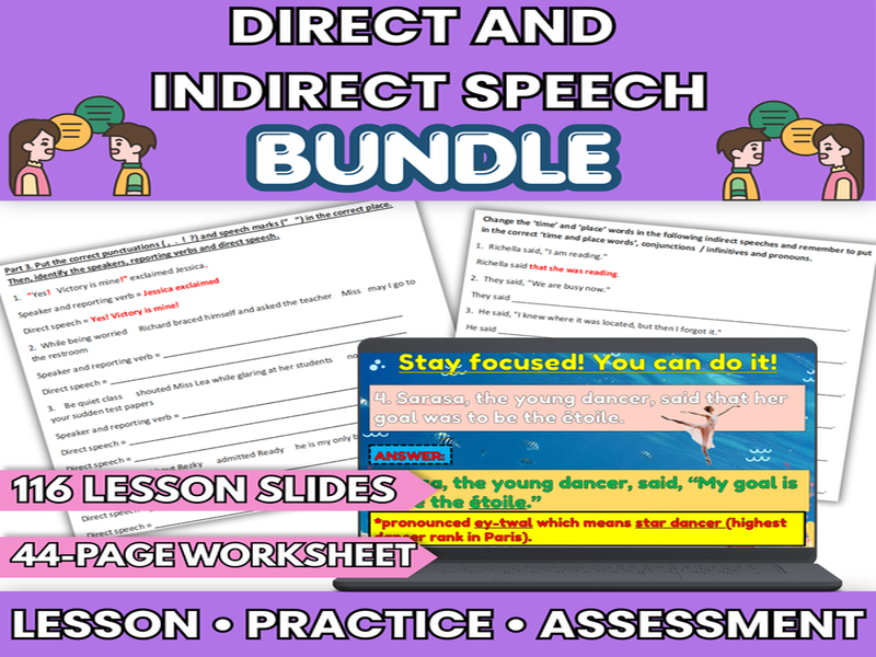EFL / ESL Direct and Indirect Speech Bundle - Lesson Slides & Worksheets