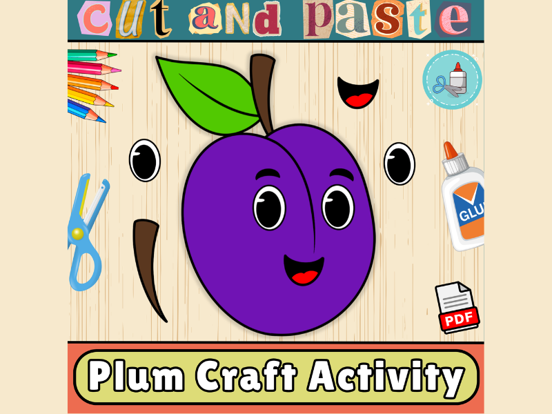 Plum Craft Template-Summer Craft Bulletin Board-Fruit Craft Cut & Paste Activity