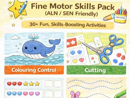 Fine Motor Skills Pack (ALN / SEN Friendly) – 30+ Activities | Tracing, Cutting, Colouring & More