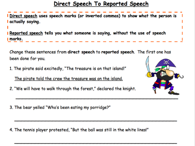 Direct Speech to Reported Speech Worksheet