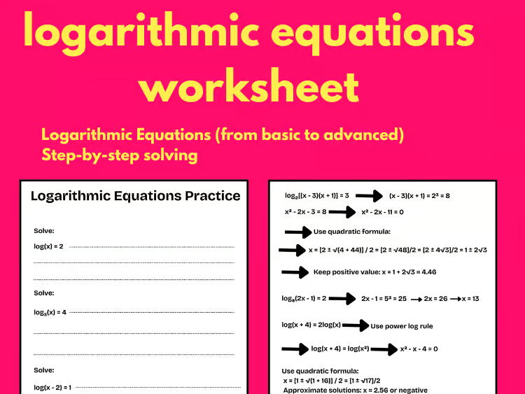 Solving Logarithmic Equations Worksheet