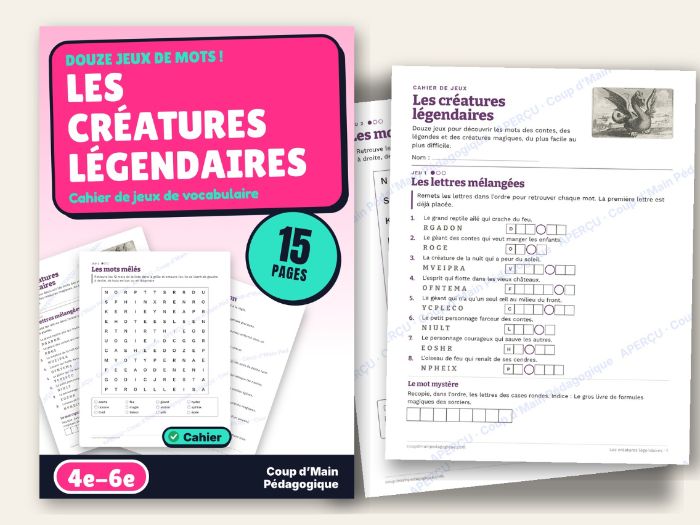 French Vocabulary Puzzles Grade 4-6 Myths & Legends | Créatures légendaires