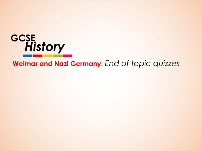 GCSE History Weimar and Nazi Germany End of topic quizzes Teaching Resources