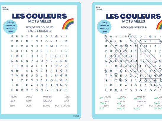 FRENCH BASICS WORD SEARCHES