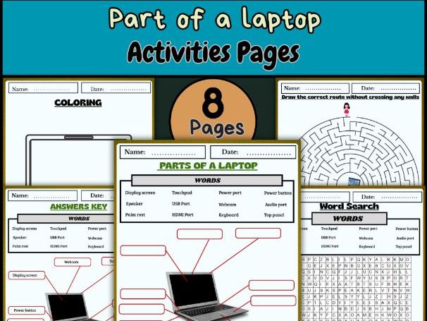 Parts of a Laptop – Labeling, Word Search, Coloring Pages & Tech Activity