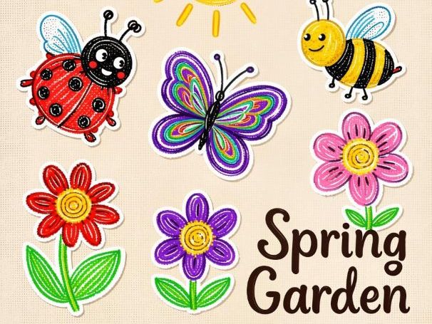 Spring Garden Clipart | Hand Drawn Doodle Flowers, Bugs & Nature Graphics