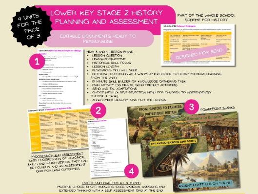 Lower Key Stage 2 bundle of history units planning and assessment Send supportive