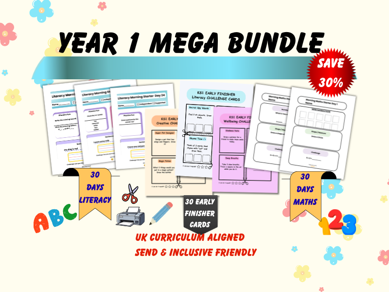 Year 1 Mega Morning Starter Bundle | 90+ Days of Literacy, Maths & Challenges | No-Prep KS1