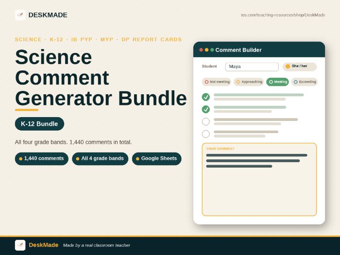 Science Comment Generator Bundle | Grades K-12 | IB Report Cards