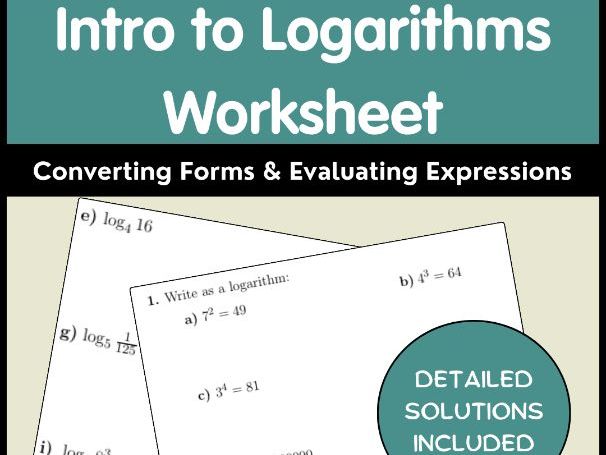 Intro to Logarithms Worksheet | Converting Forms & Evaluating Expressions