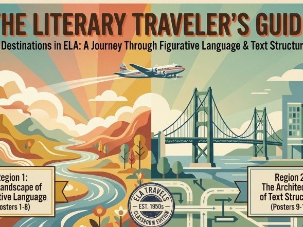 Literary Devices Classroom Posters | Retro Vintage Travel Theme | 15 A4