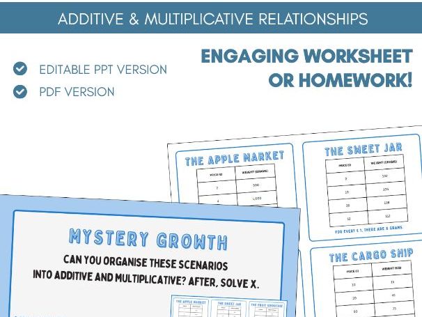 Additive & Multiplicative Patterns | Worksheet Homework Task | Ratio | Algebra