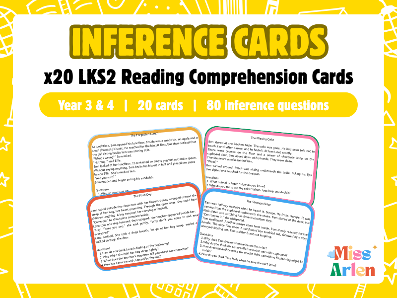 LKS2 Inference Cards, Year 3 & 4 Reading Comprehension - Discussion, Extension, Challenge, Plenary